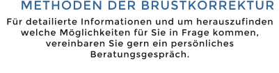 METHODEN DER BRUSTKORREKTUR  Fr detailierte Informationen und um herauszufinden welche Mglichkeiten fr Sie in Frage kommen, vereinbaren Sie gern ein persnliches Beratungsgesprch.